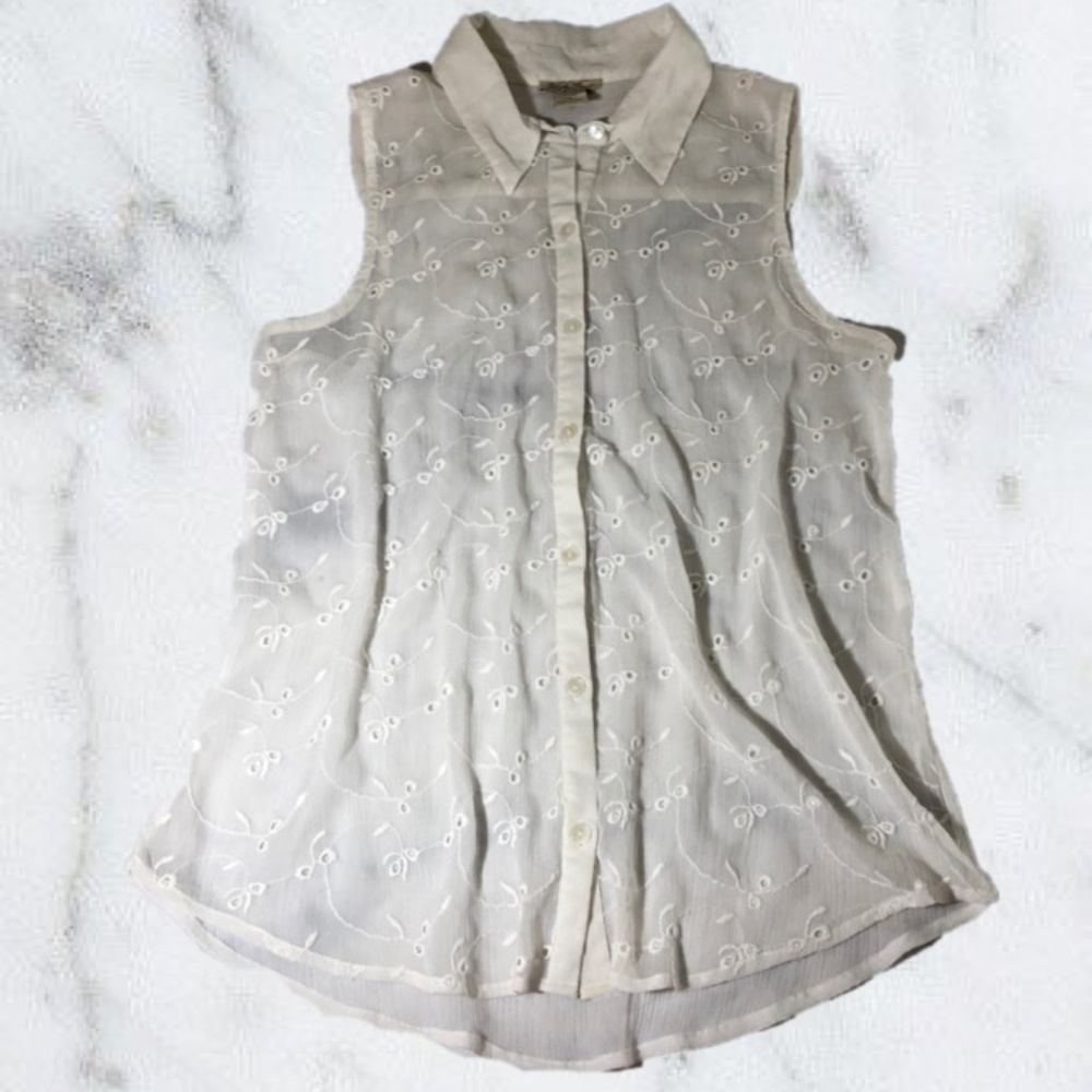Lucky Brand Sheer White Eyelet Lace Tank Top